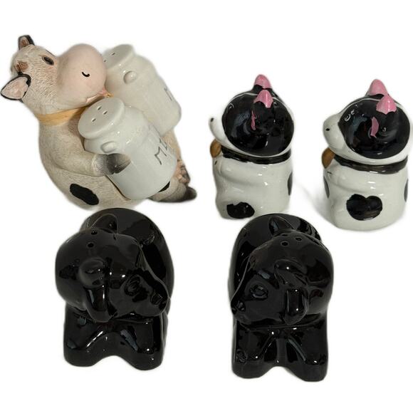 Lot 3 Cow Cattle Ceramic Salt Pepper Shakers Vintage Milk Jugs Sitting Bull Ends - Picture 5 of 10